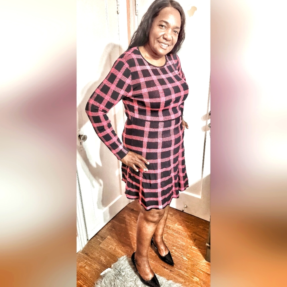 Black and Pink plaid sweater dress